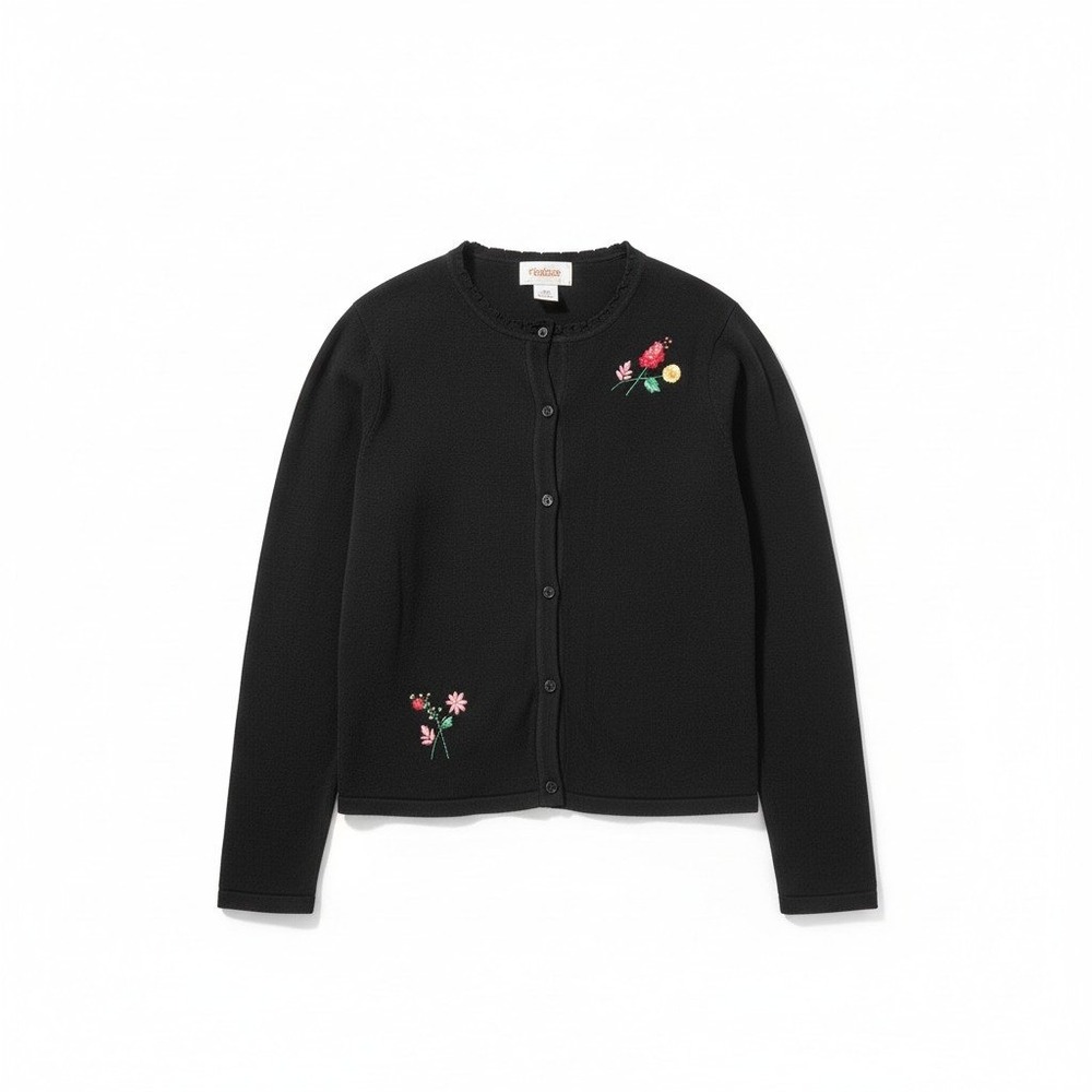 Talbots Petites Black Floral Embroidered Button Front Cardigan,‎ Woman's Size 6P